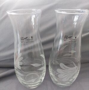 Pair of Cameo Crystal Hand Cut Etched 7" Vase Made In Turkey.